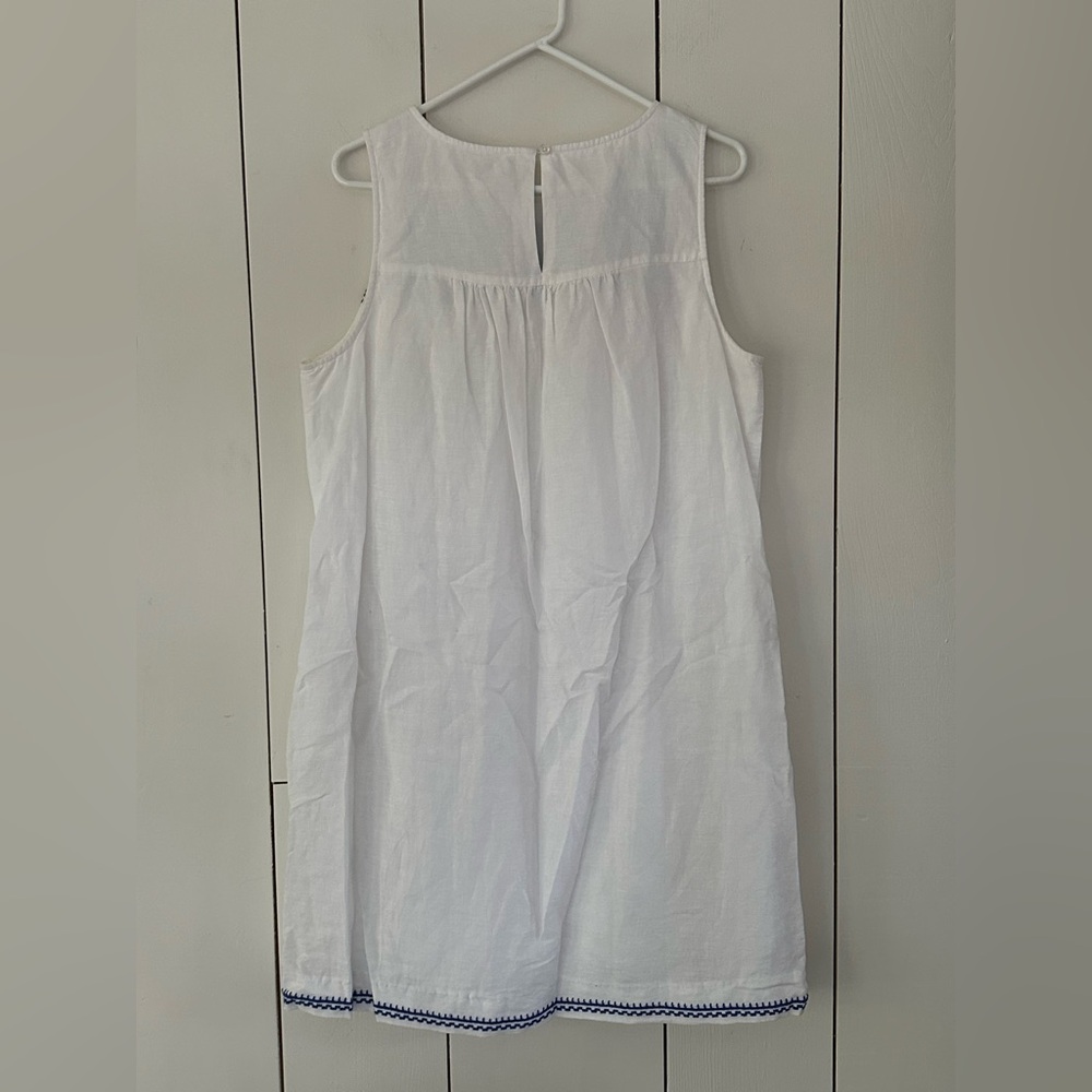 J.Crew Embroidered Dress Sz M White Blue Linen Cotton Lined - Picture 5 of 16